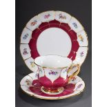 Meissen Prunk Kaffee Gedeck mit purpurfarbenem F | Meissen state coffee set with purple background