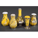 5 Diverse gelbe Porzellan Vasen mit floralem und | 5 Various yellow porcelain vases with floral and
