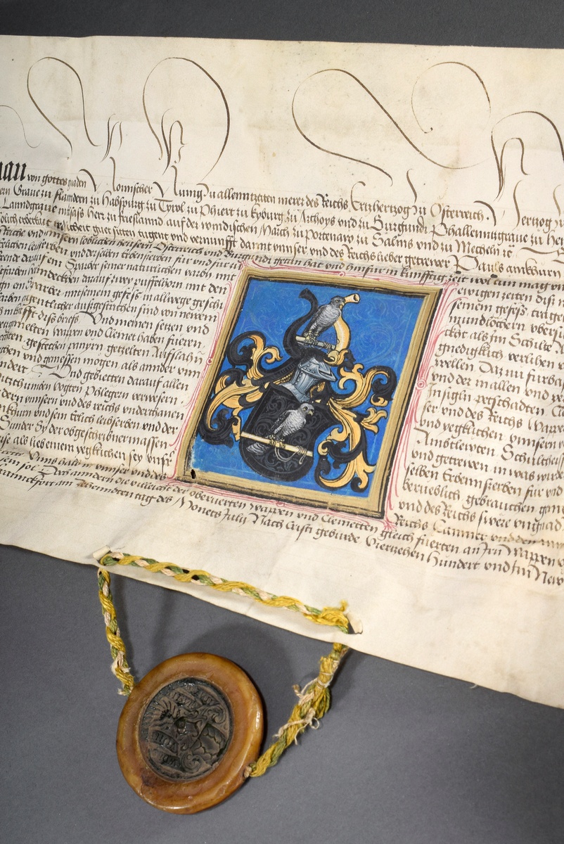 Illuminierte Urkunde zur Ernennung in den Ritter | Illuminated document for the appointment to knig