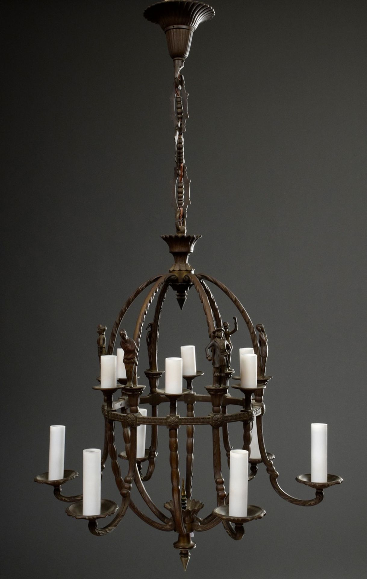 Schmiedeeisen Deckenlampe mit höfischen Figuren | Wrought iron ceiling lamp with courtly figures " - Image 2 of 10