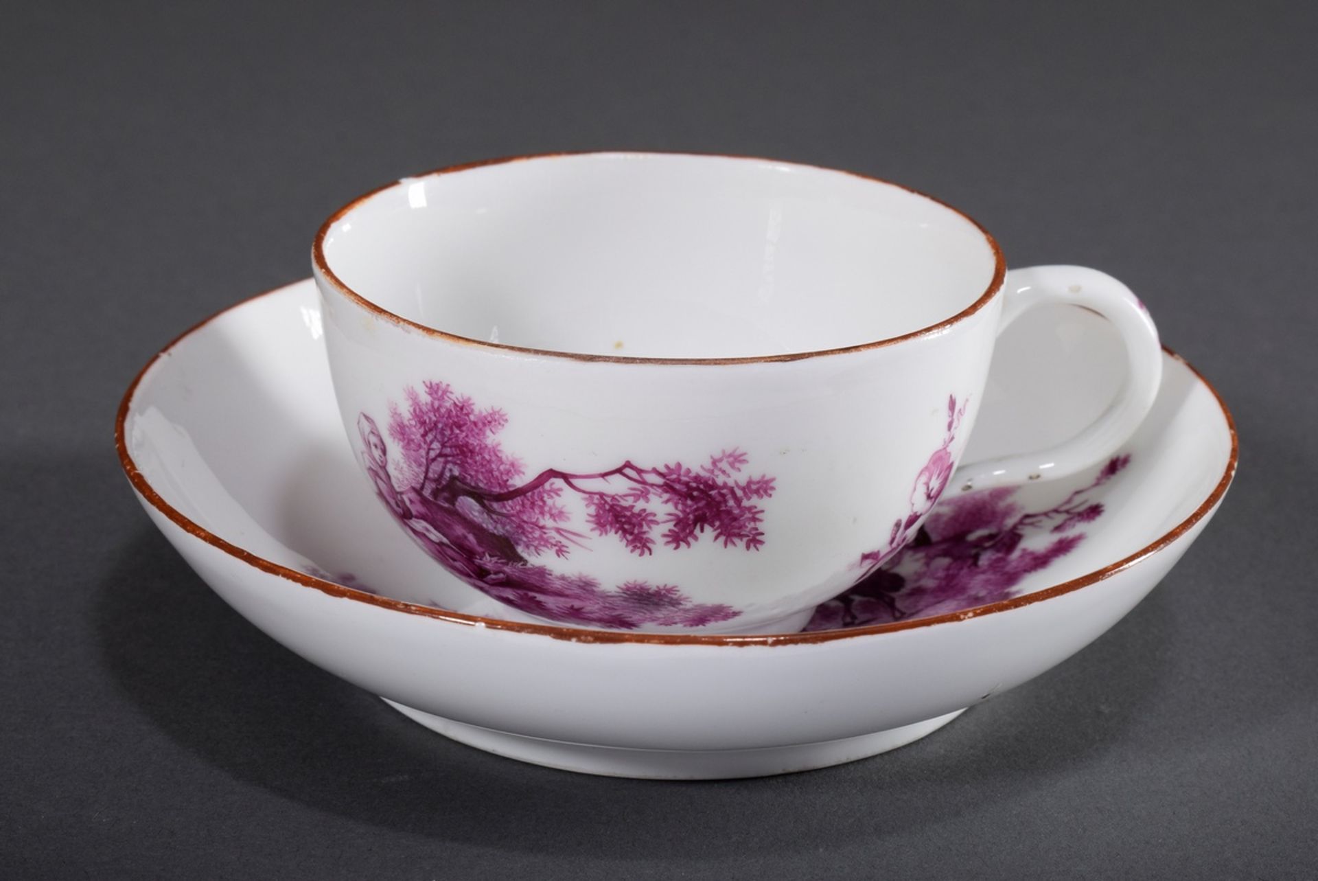 Meissen Tasse/UT mit Purpur Camaieu Malerei "Sch | Meissen cup/bottom with purple camaieu painting - Bild 3 aus 10