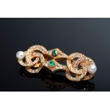 Zarte GG 750 Nadel mit Smaragden, Naturperlen un | Delicate GG 750 pin with emeralds, natural pearl