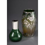 2 Diverse Teile grüne Jugendstil Glas Vasen mit | 2 Various pieces of green art nouveau glass vase