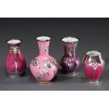 4 Diverse pinke und roséfarbene Porzellan Vasen | 4 Various pink and rose coloured porcelain vases