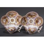 Paar vierpassige Porzellan Mokkatassen mit reich | Pair of four-piece porcelain mocha cups with ric