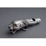 Englische Pfeife mit plastischem "Hundekopf", Silb | English pipe with plastic "dog's head", silver