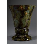 Rötlich braune Art Deco Glas Kratervase mit iris | Reddish brown Art Deco glass crater vase with ir
