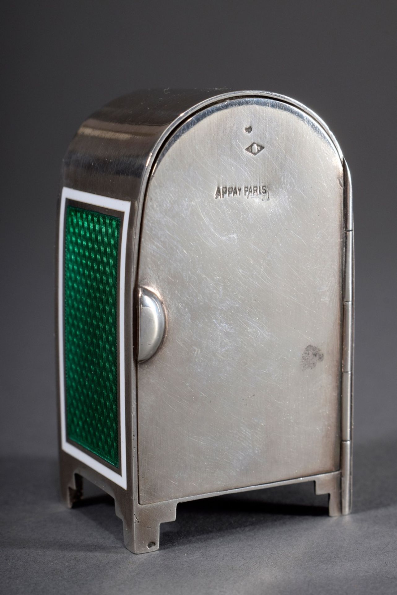 Miniatur Reiseuhr in Silber 800 Gehäuse mit grün | Miniature travelling clock in silver 800 case wi - Bild 5 aus 9
