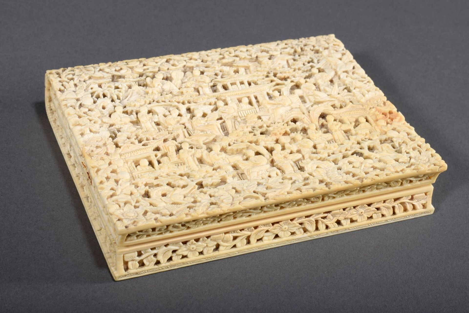 Chinesisches Elfenbein Zigarillo Etui mit feiner | Chinese ivory cigarillo case with fine relief ca