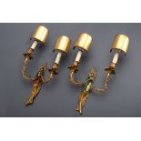 Paar 2flammige Bronze Wandarme mit plastischen F | Pair of 2-lamp bronze wall arms with sculptural