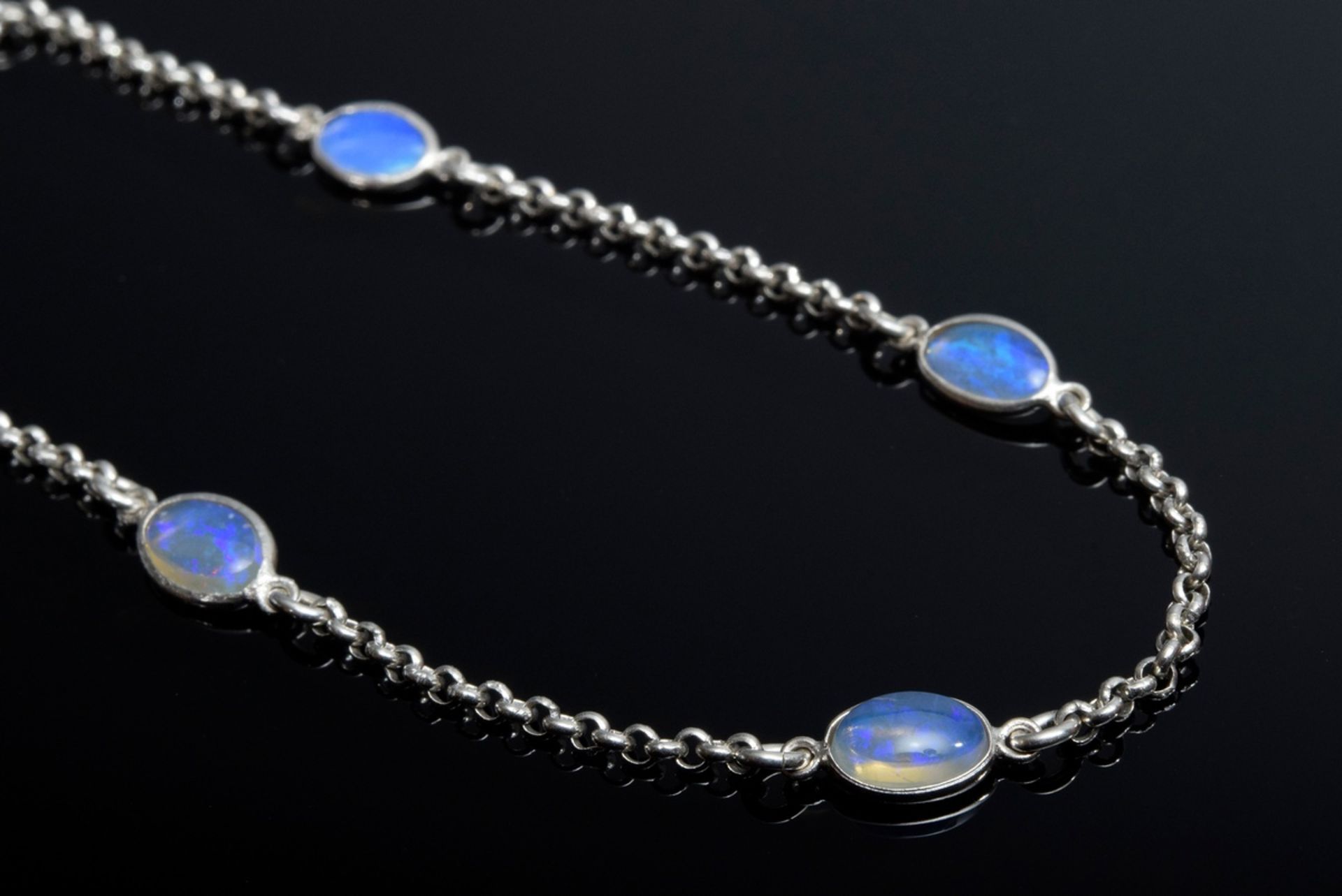 Zarte Silber 925 Kette mit Opal Cabochons, L. | Delicate silver 925 necklace with opal cabochons, - Image 3 of 3