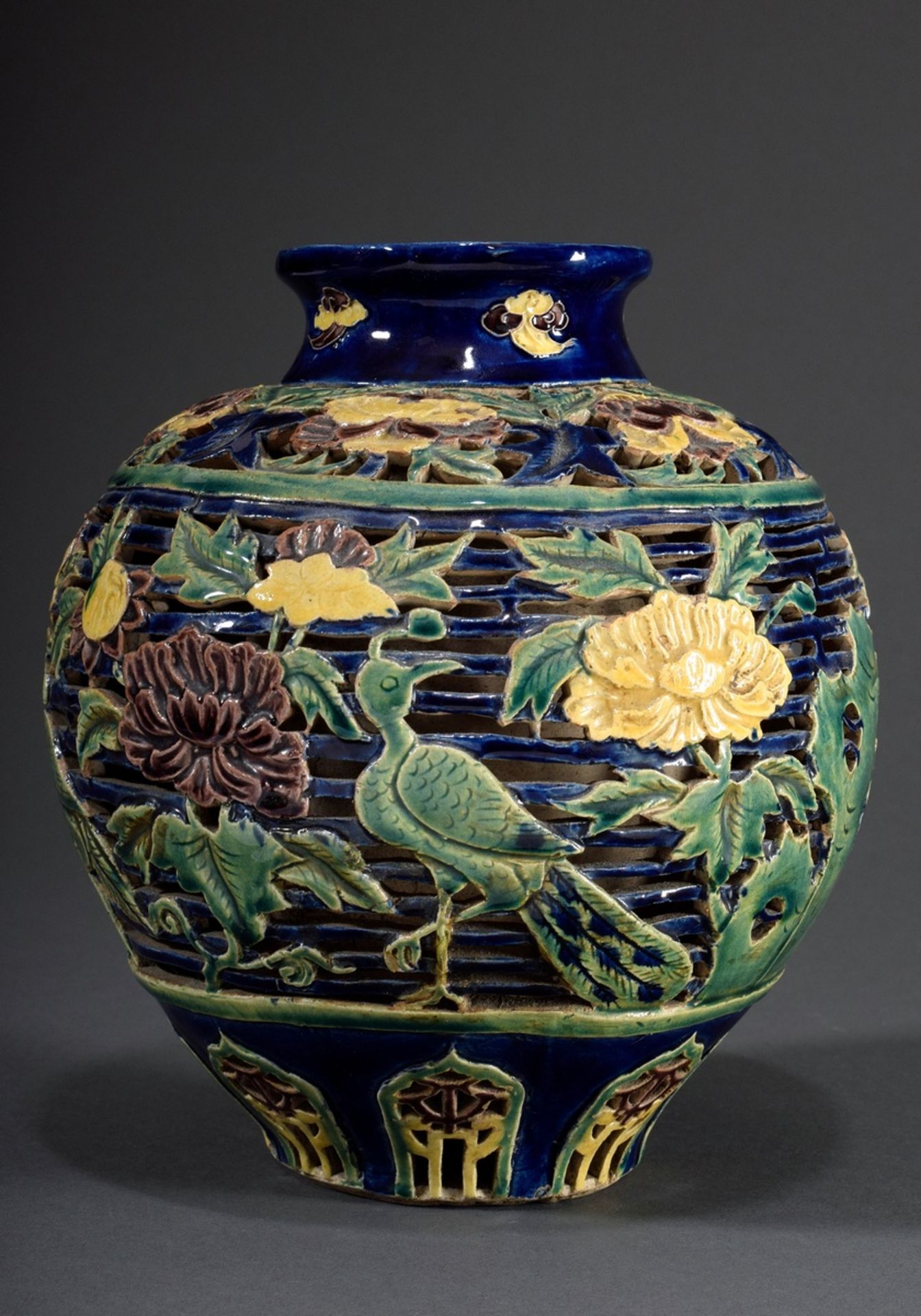 Kugelige japanische Steinzeug Vase mit Emaille D | Spherical Japanese stoneware vase with enamel de