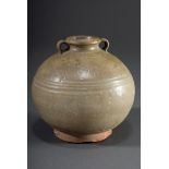 Kugelvase mit dicker graugrün craquelierter Glas | Spherical vase with thick grey-green crackled gl