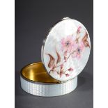 Runde Dose mit weißem Guilloché Emaille und fein | Round box with white guilloché enamel and fine p