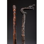 2 Diverse Gehstöcke: Knotenstock eines Daoisten | 2 various walking sticks: Knotted cane of a Daoi