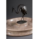 Ovale Marmorschale mit Bronze Figur "Kranich", s | Oval marble bowl with bronze figure "Crane", sig