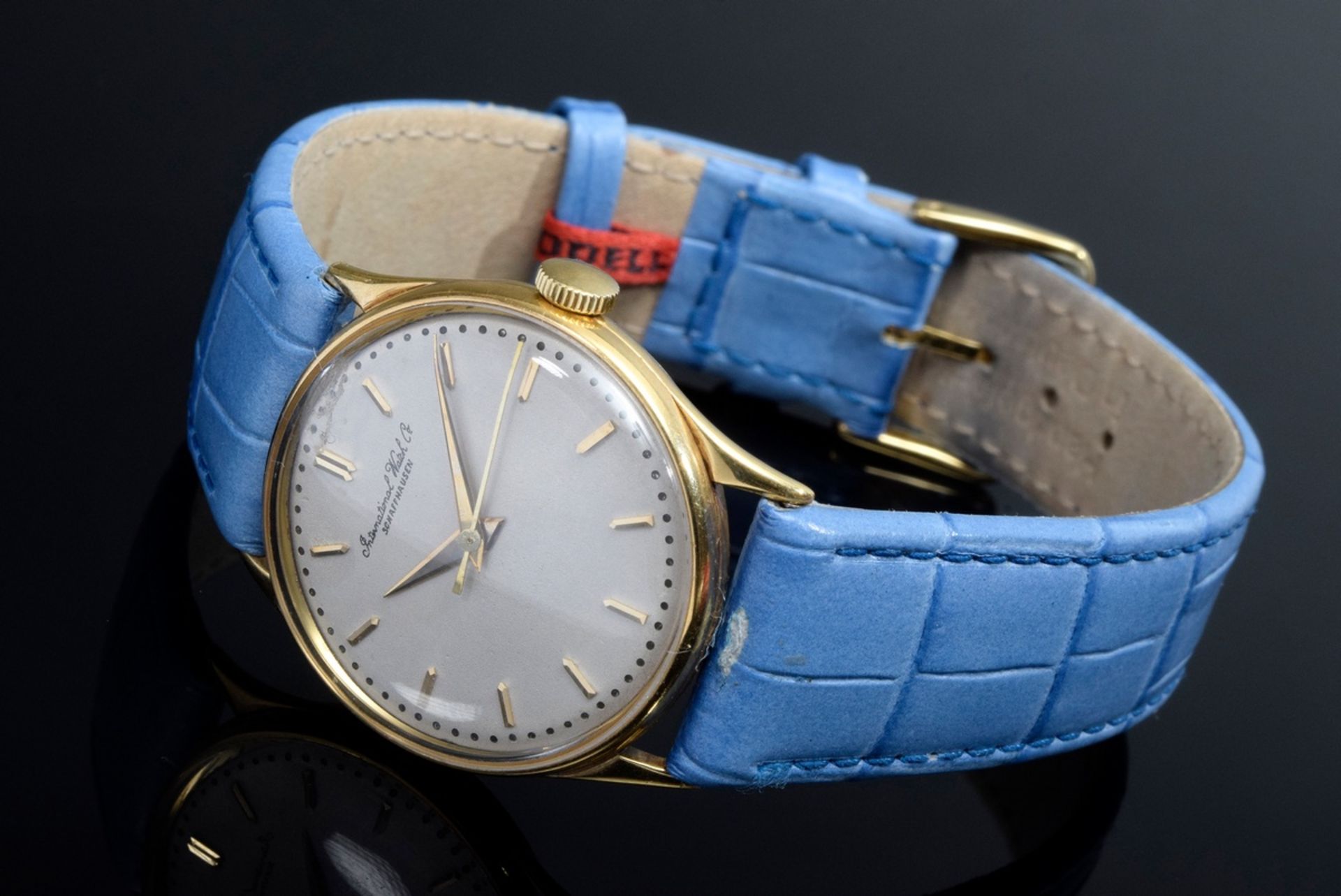 GG 750 IWC Armbanduhr mit hellblauem Band in Kro | GG 750 IWC wristwatch with light blue crocodile-