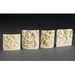 4 Fein geschnitzte Elfenbein Reliefs "Kamasutra Positione | 4 ivory reliefs "Erotic scenes", India