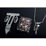 3 Diverse Art Deco Silber Schmuckstücke mit Onyx | 3 Various pieces of Art Deco silver jewellery wi