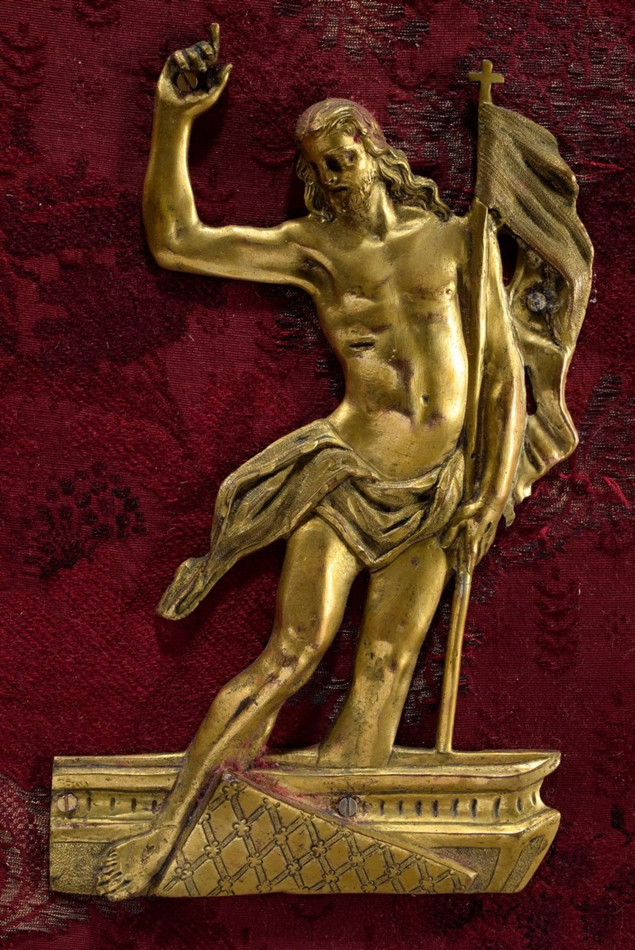 Feuervergoldetes Bronze Relief „Der auferstanden | Fire-gilt bronze relief "The Risen Christ" mount - Image 2 of 3