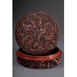 Runde Schnitzlack Dose "Neun Drachen" in detailr | Round carved lacquer box "Nine Dragons" in detai