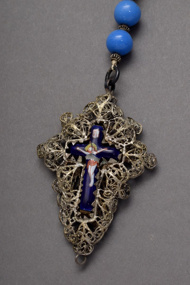 Volkstümlicher Rosenkranz mit kleinem Emaille Kr | Folk rosary with small enamel cross in silver fi - Image 3 of 4