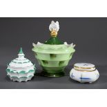 3 Diverse Art Deco Deckeldosen in verschiedenen | 3 Various Art Deco lidded boxes in different sha