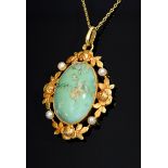 Ovaler GG 750 Anhänger mit Türkiscabochon und Sa | Oval GG 750 pendant with turquoise cabochon and