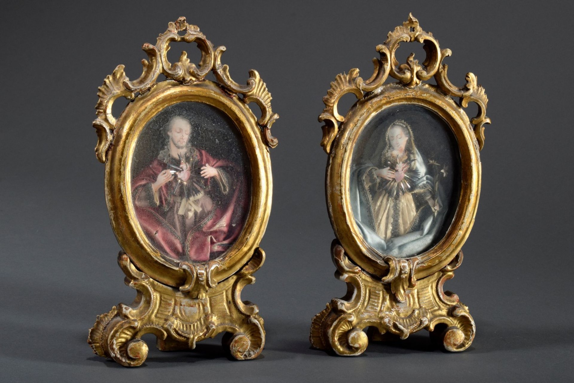 Paar Klosterarbeiten "Jesus" und "Maria" in gesc | Pair of monastic works "Jesus" and "Mary" in car - Image 2 of 6