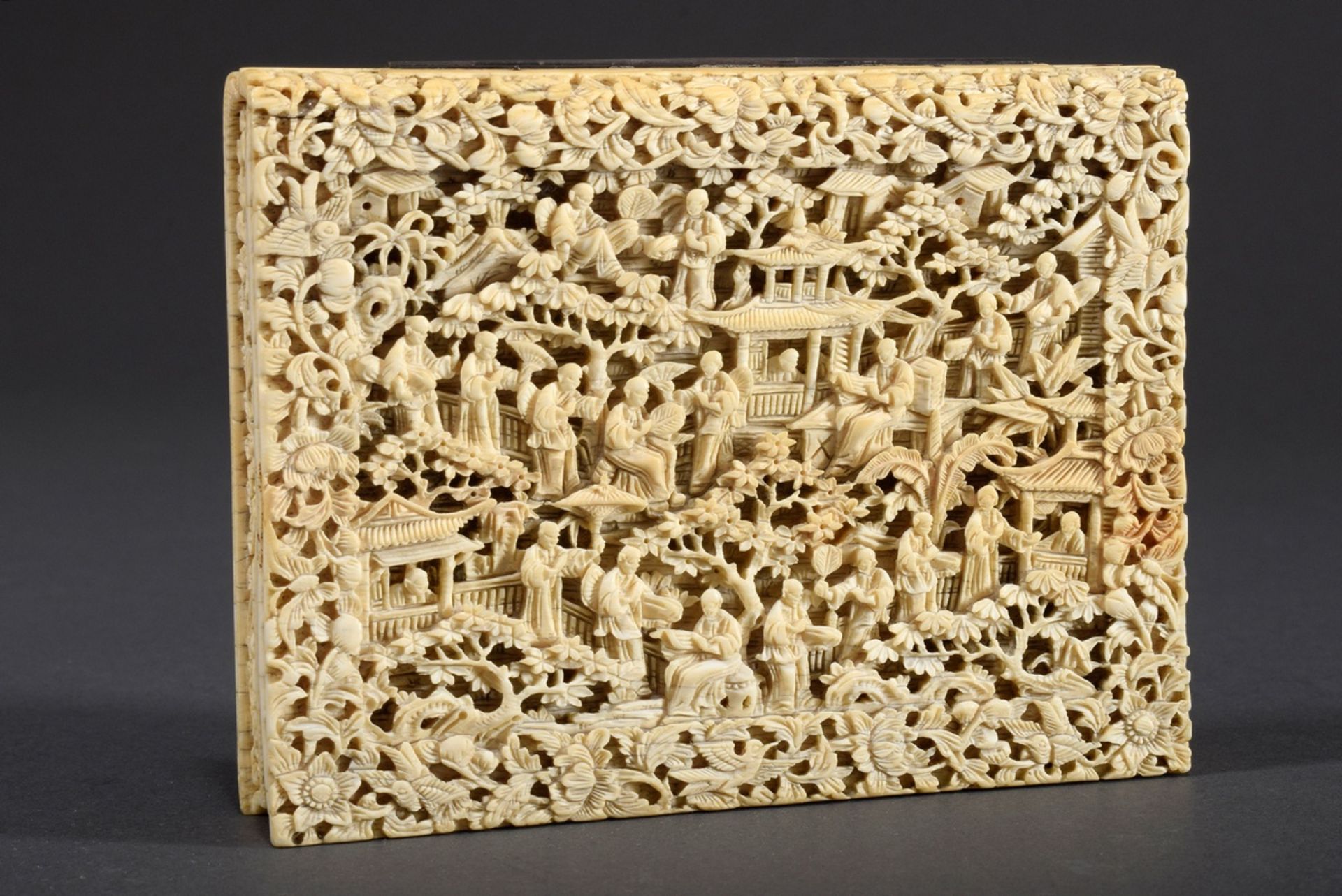Chinesisches Elfenbein Zigarillo Etui mit feiner | Chinese ivory cigarillo case with fine relief ca - Bild 5 aus 8