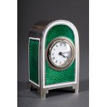 Miniatur Reiseuhr in Silber 800 Gehäuse mit grün | Miniature travelling clock in silver 800 case wi