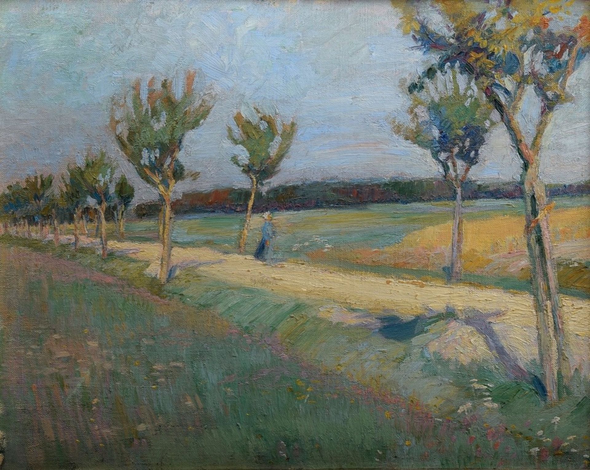 Unbekannter Künstler um 1900 "Sommerlicher Weg", | Unknown artist around 1900 "Summer road", oil/ca