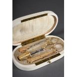 Elfenbein Nähnecessaire mit 4teiligem Silber 800 | Ivory sewing kit with 4-piece silver 800 gilt in