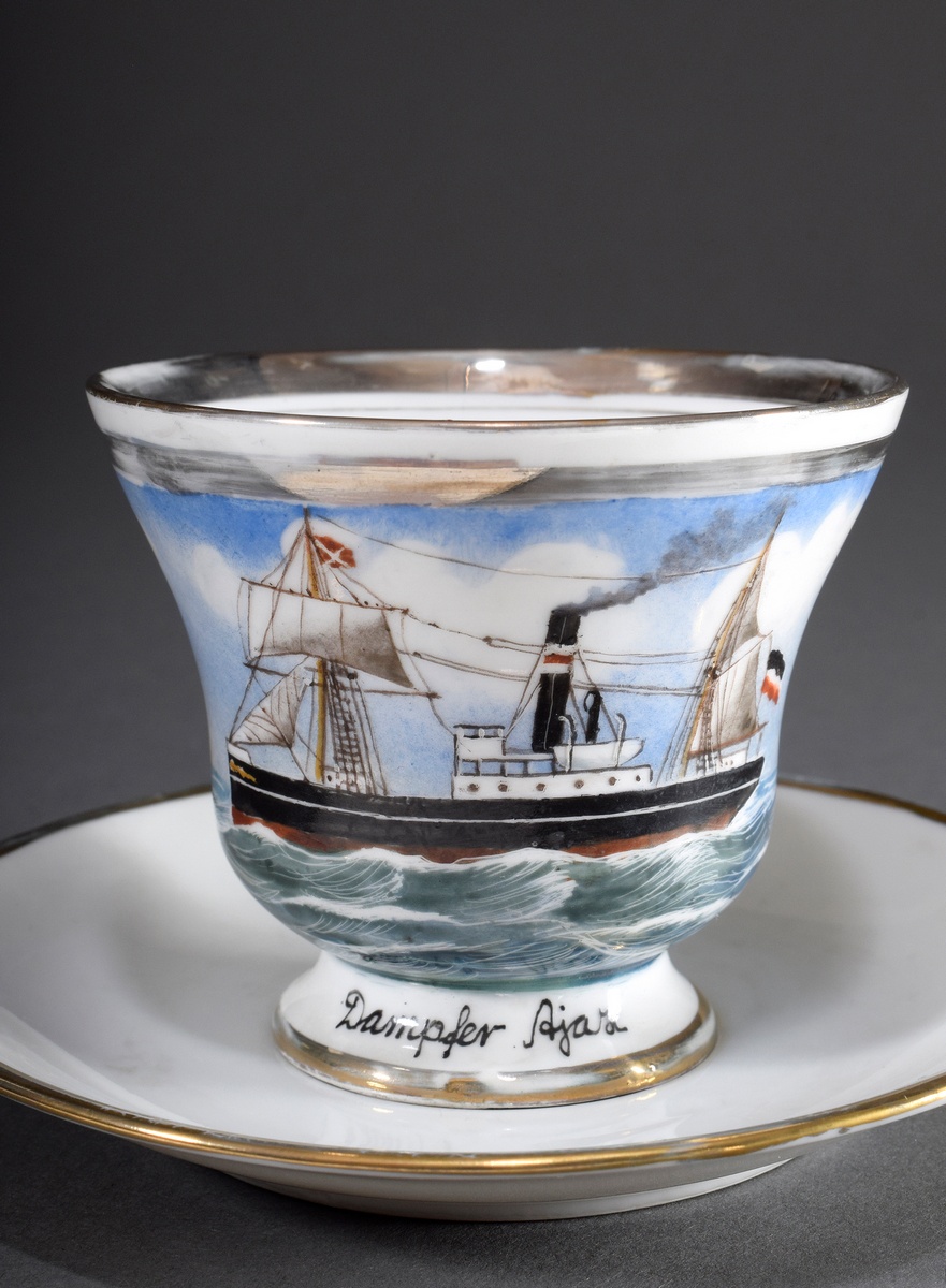 Spätbiedermeier Kapitänstasse mit gemaltem Schif | Late Biedermeier captain's cup with painted ship