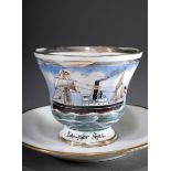 Spätbiedermeier Kapitänstasse mit gemaltem Schif | Late Biedermeier captain's cup with painted ship