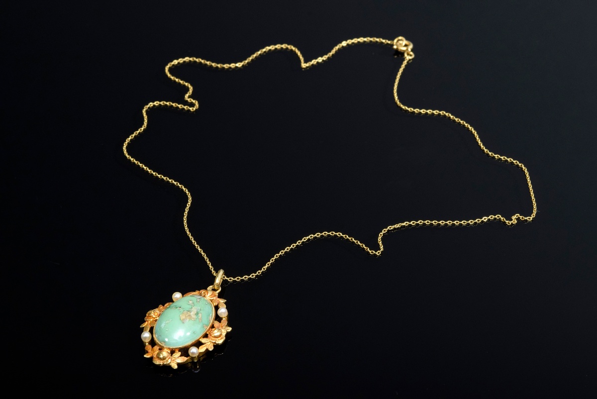 Ovaler GG 750 Anhänger mit Türkiscabochon und Sa | Oval GG 750 pendant with turquoise cabochon and - Image 3 of 4