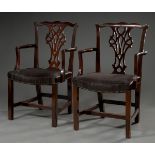 Paar Mahagoni Chippendale Armlehnstühle mit durc | Pair of mahogany Chippendale armchairs with open