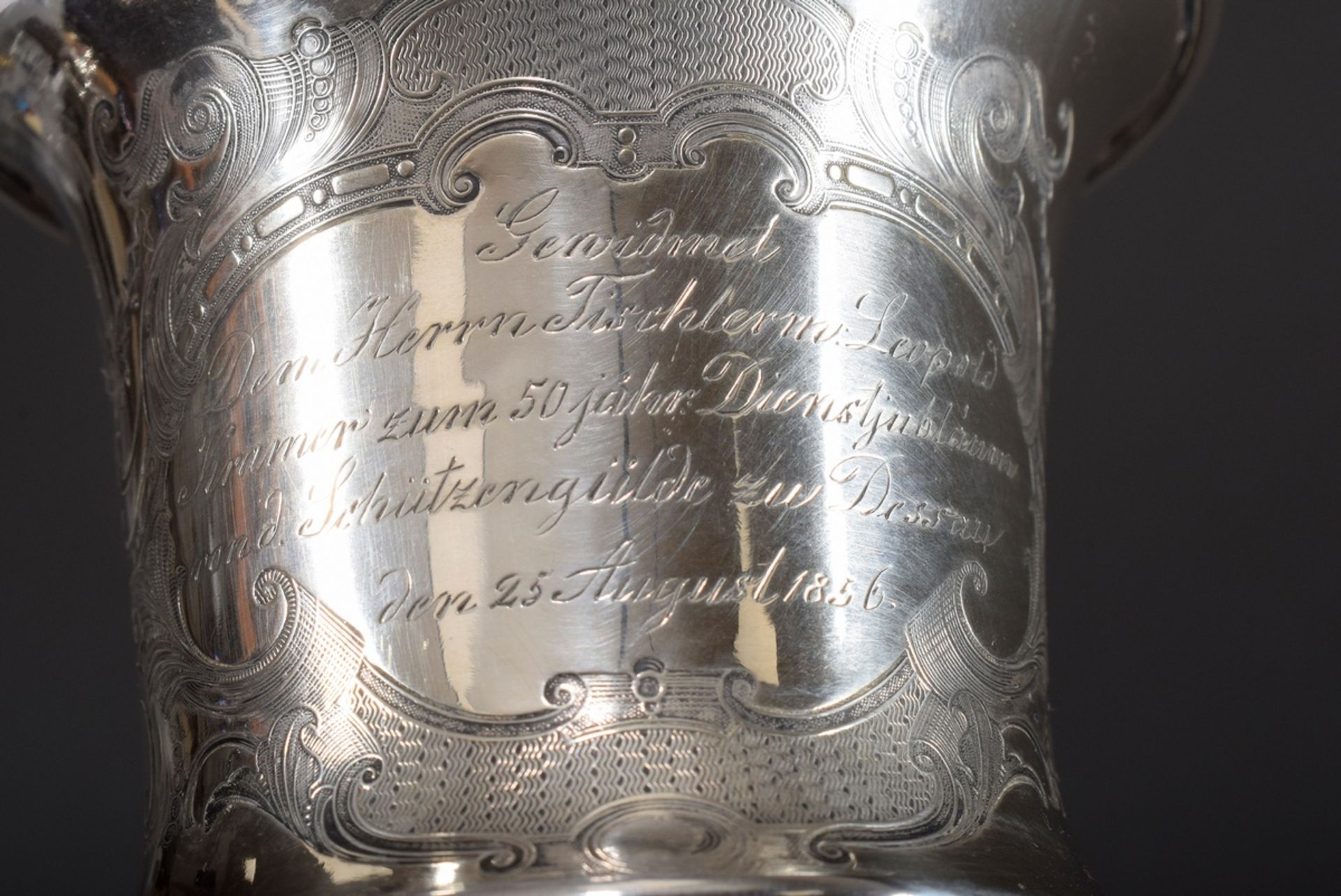 Versilberter Spätbiedermeier Pokal mit gravierte | Silver plated late Biedermeier goblet with engra - Bild 5 aus 7
