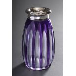 Kannelierte Kristall Vase mit violettem Überfang | Fluted crystal vase with violet overlay and silv