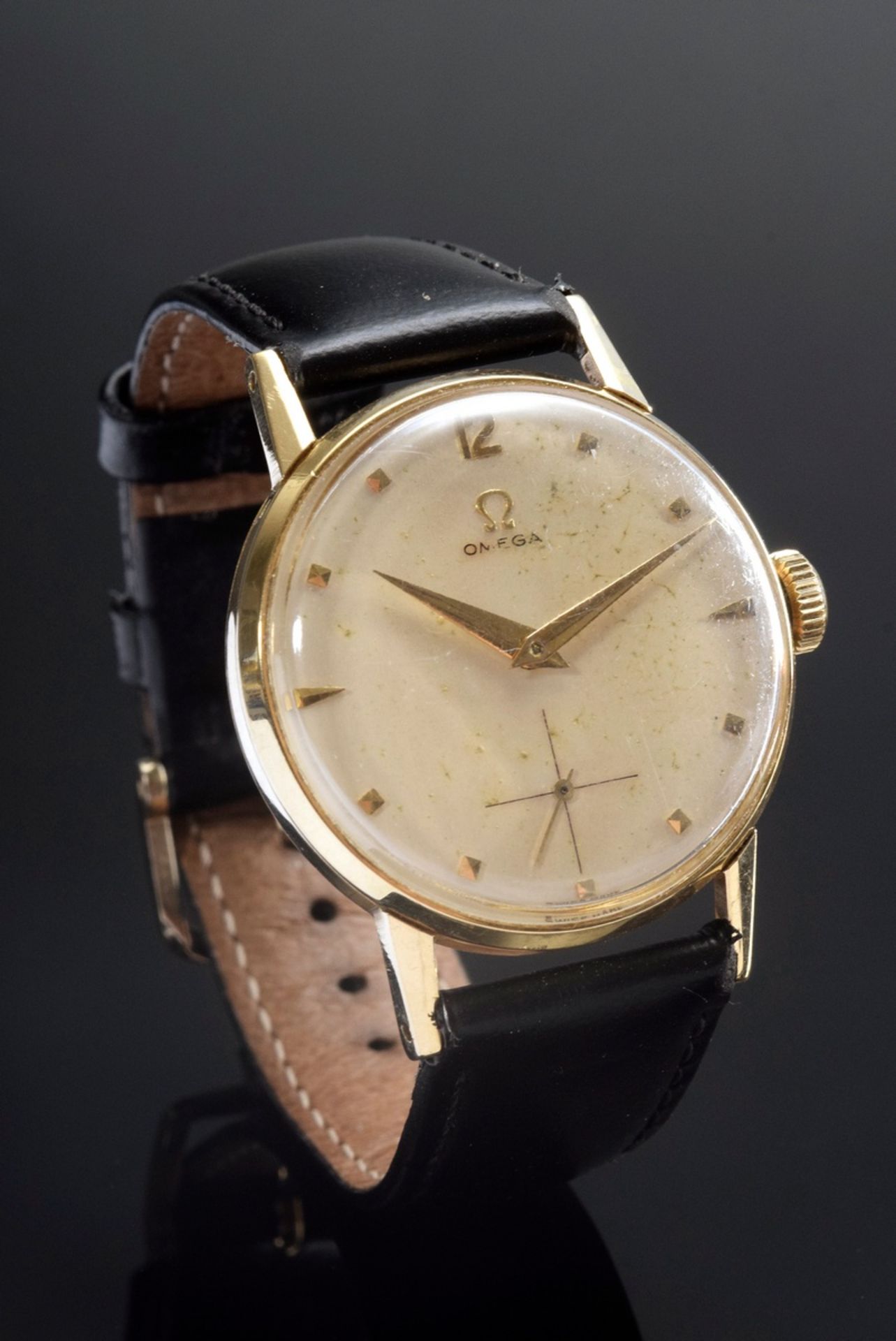 Elegante Omega GG 585 Herrenarmbanduhr, Handaufz | Elegant Omega GG 585 men's wristwatch, manual wi