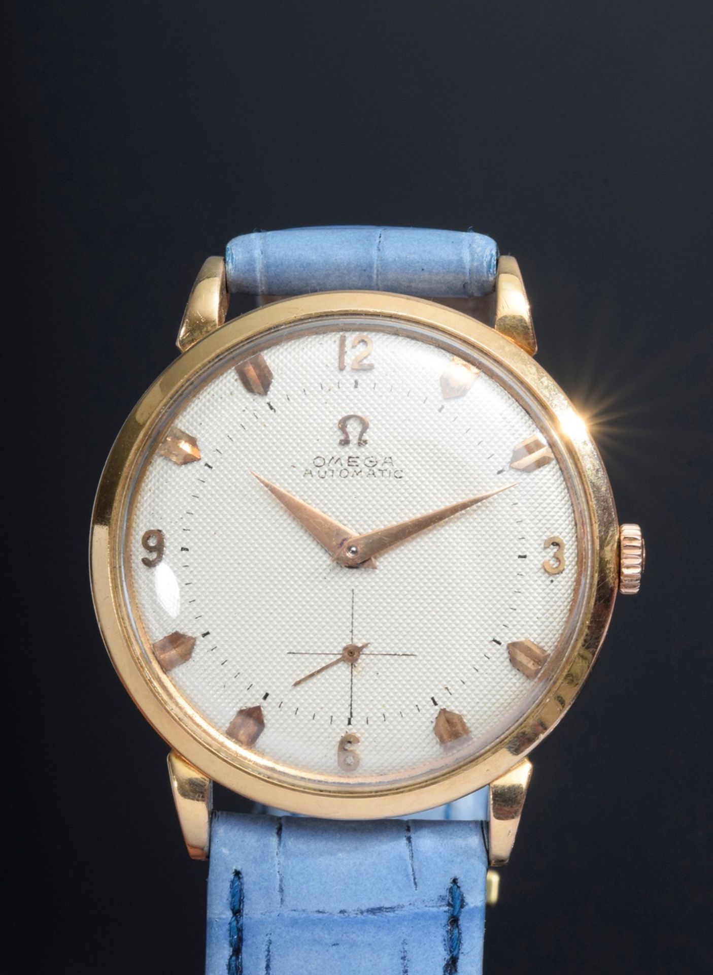 GG 750 Omega "Automatik" Armbanduhr mit hellblau | GG 750 Omega "automatic" wristwatch with light b - Bild 5 aus 6