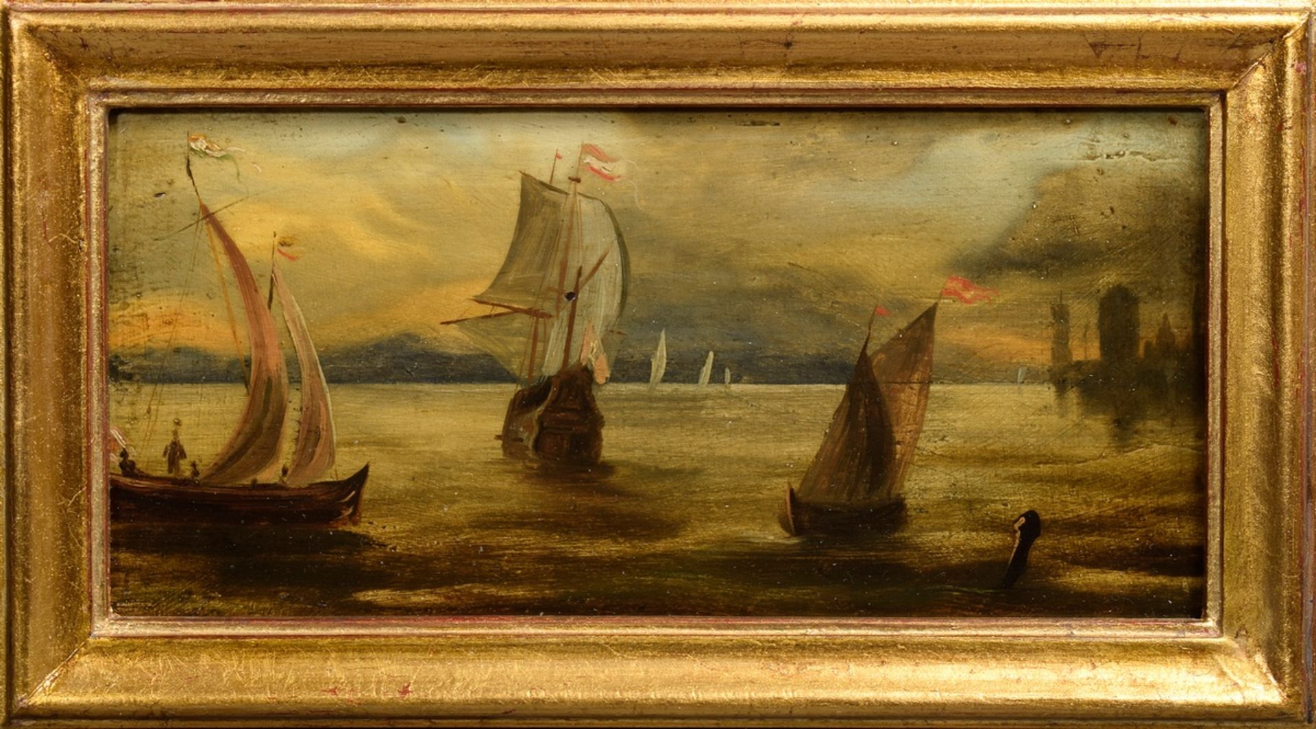 Unbekannter Maler des 19.Jh. "Schiffsverkehr", | Unknown painter of the 19th century "Ship traffic - Image 2 of 3