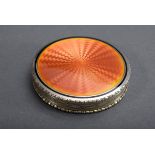 Kleine runde Dose mit orangem Guilloché Emaille | Small round box with orange guilloché enamel and