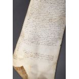 Gerolltes Pergament mit vermutlich altenglischer | Rolled parchment with probably Old English handw