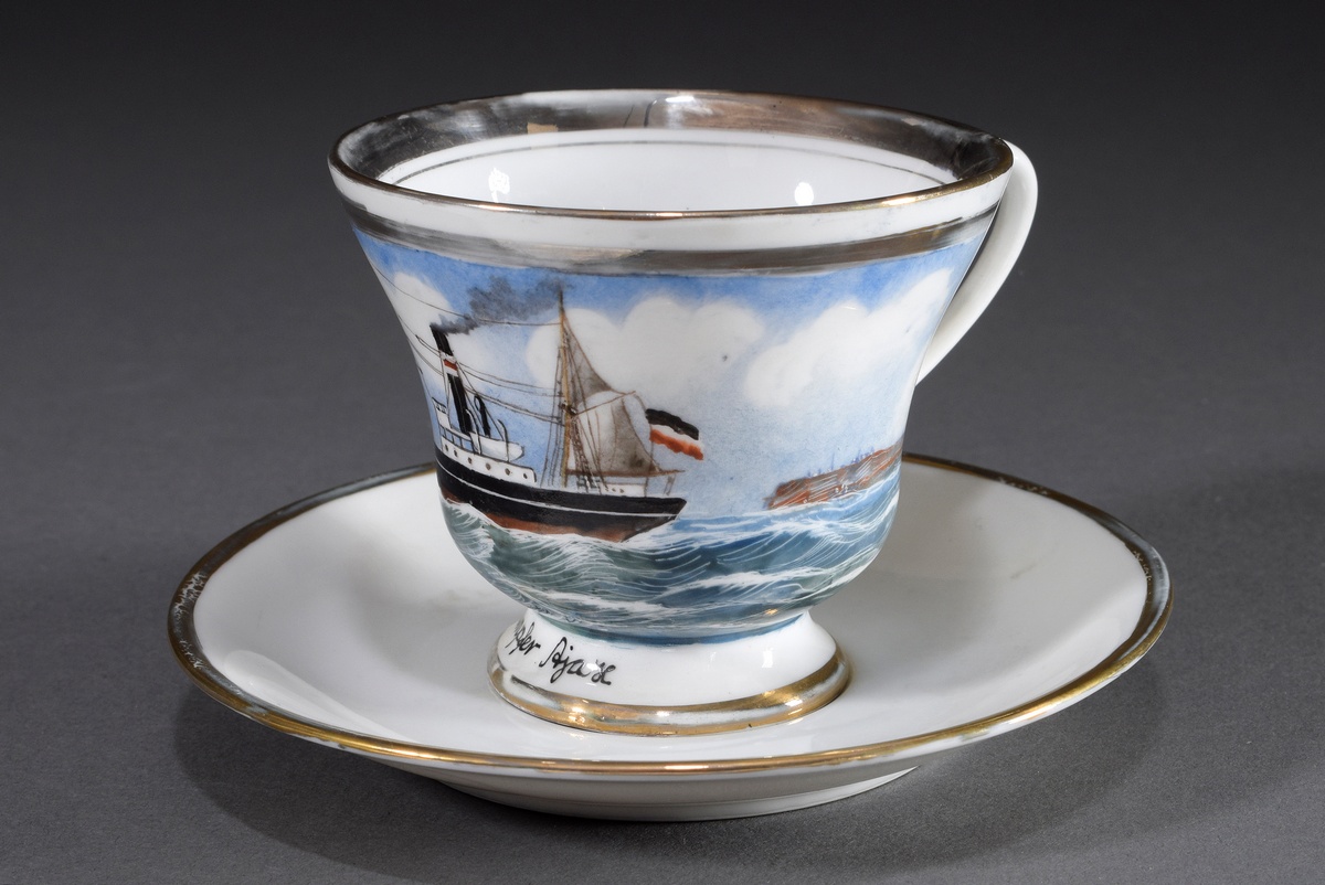 Spätbiedermeier Kapitänstasse mit gemaltem Schif | Late Biedermeier captain's cup with painted ship - Image 2 of 5