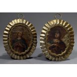 Paar ovale Heiligenbildchen in Metallrahmung, Öl | Pair of oval pictures of saints in metal frame,