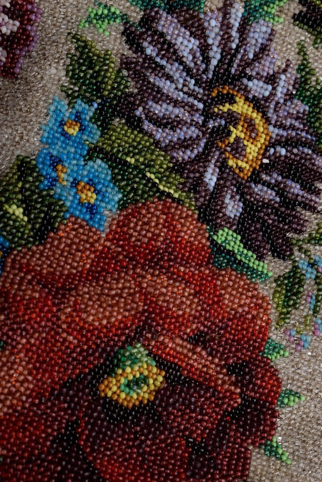 Biedermeier Perlbeutel "Blumenbouquet" an Messin | Biedermeier pearl bag "flower bouquet" on brass - Bild 3 aus 4