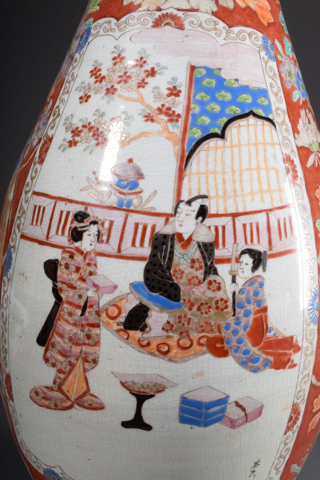 Große japanische Bodenvase mit gefächertem Rand | Large Japanese floor vase with fanned rim and "g - Bild 5 aus 12