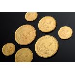 7 Diverse GG 916 Krügerrand Münzen 1/2, 1/4, und 1 | 7 Various GG 916 Krugerrand coins 1/2, 1/4, an