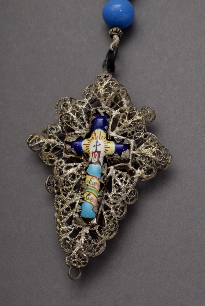 Volkstümlicher Rosenkranz mit kleinem Emaille Kr | Folk rosary with small enamel cross in silver fi - Image 4 of 4